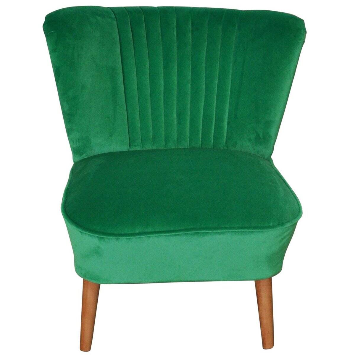 Vintage green and brown velvet and wood cocktail chair, 1950s.