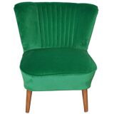 Vintage green and brown velvet and wood cocktail chair, 1950s.
