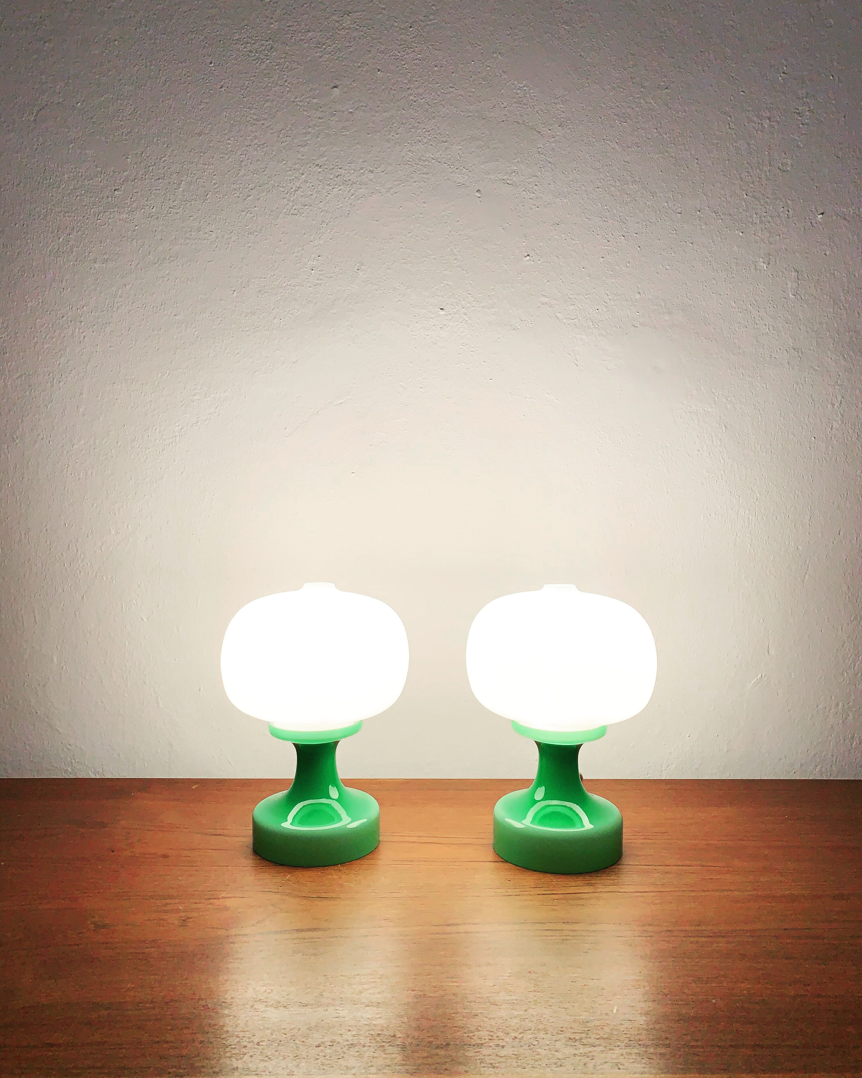 Czech Set of 2 Mid-Century Modern glass table lamps by Ivan Jakeš