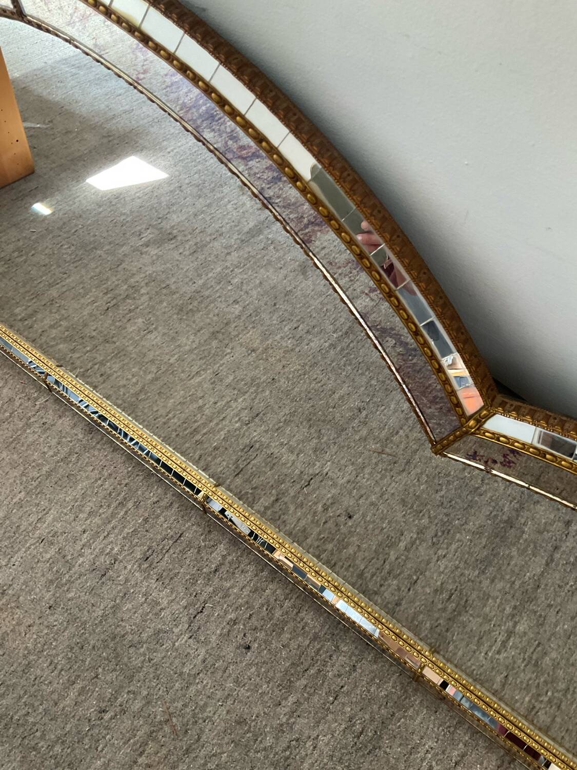 Large vintage brass and glazing bead mirror