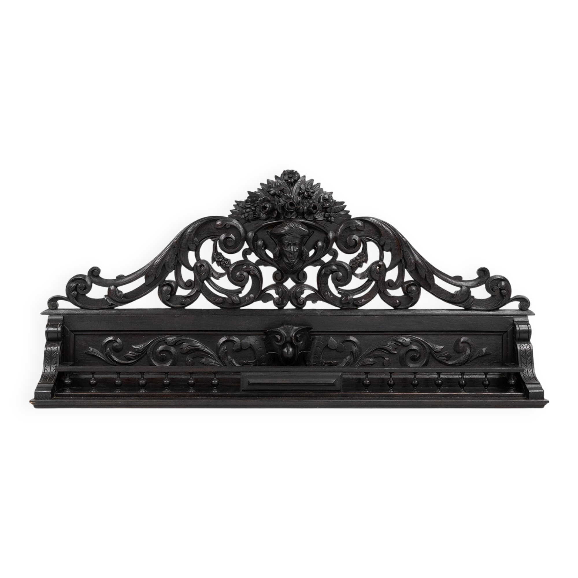 Richly carved baroque black wooden sculptured shelf, France ca. 1850