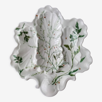 Coupe compartimentée en porcelaine de Limoges. Décor de plantes aromatiques