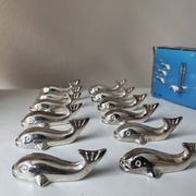 12 silver metal whale knife rests