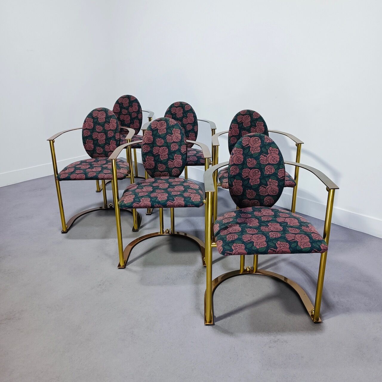 Ensemble de 6 fauteuils Belgo Chrome en laiton et cuivre
