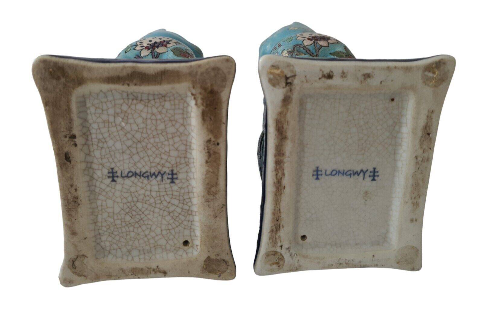 Pair Of Longwy Cross Of Lorraine Cat And Kittens Bookends Multicolored