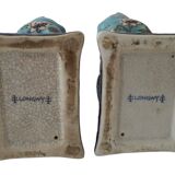 Pair Of Longwy Cross Of Lorraine Cat And Kittens Bookends Multicolored