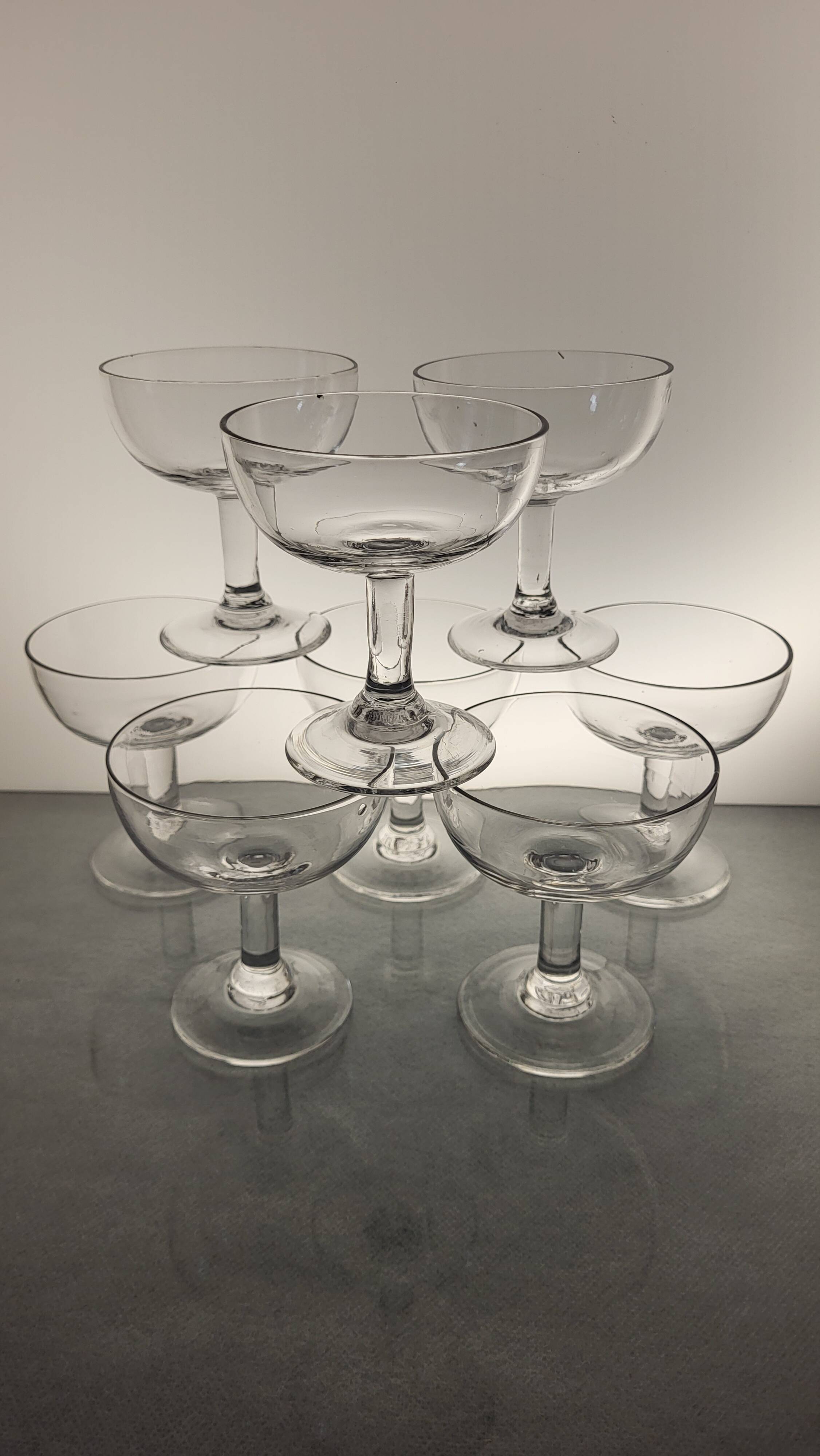 8 blown glass champagne glasses