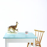Table de ferme en bois blanc et turquoise tchécoslovaque, années 1950
