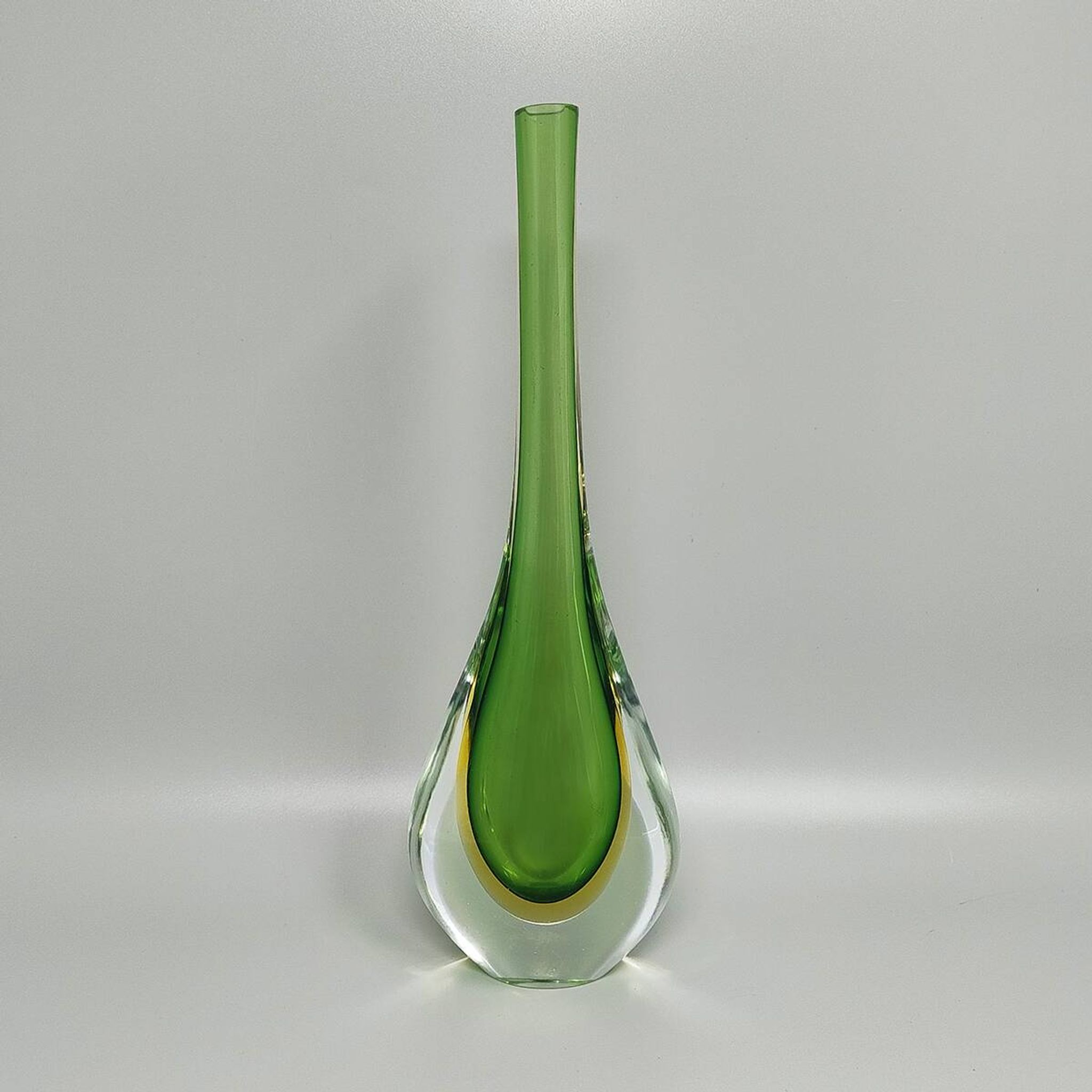 1960s Gorgeous Green and Yellow Vase By Flavio Poli
