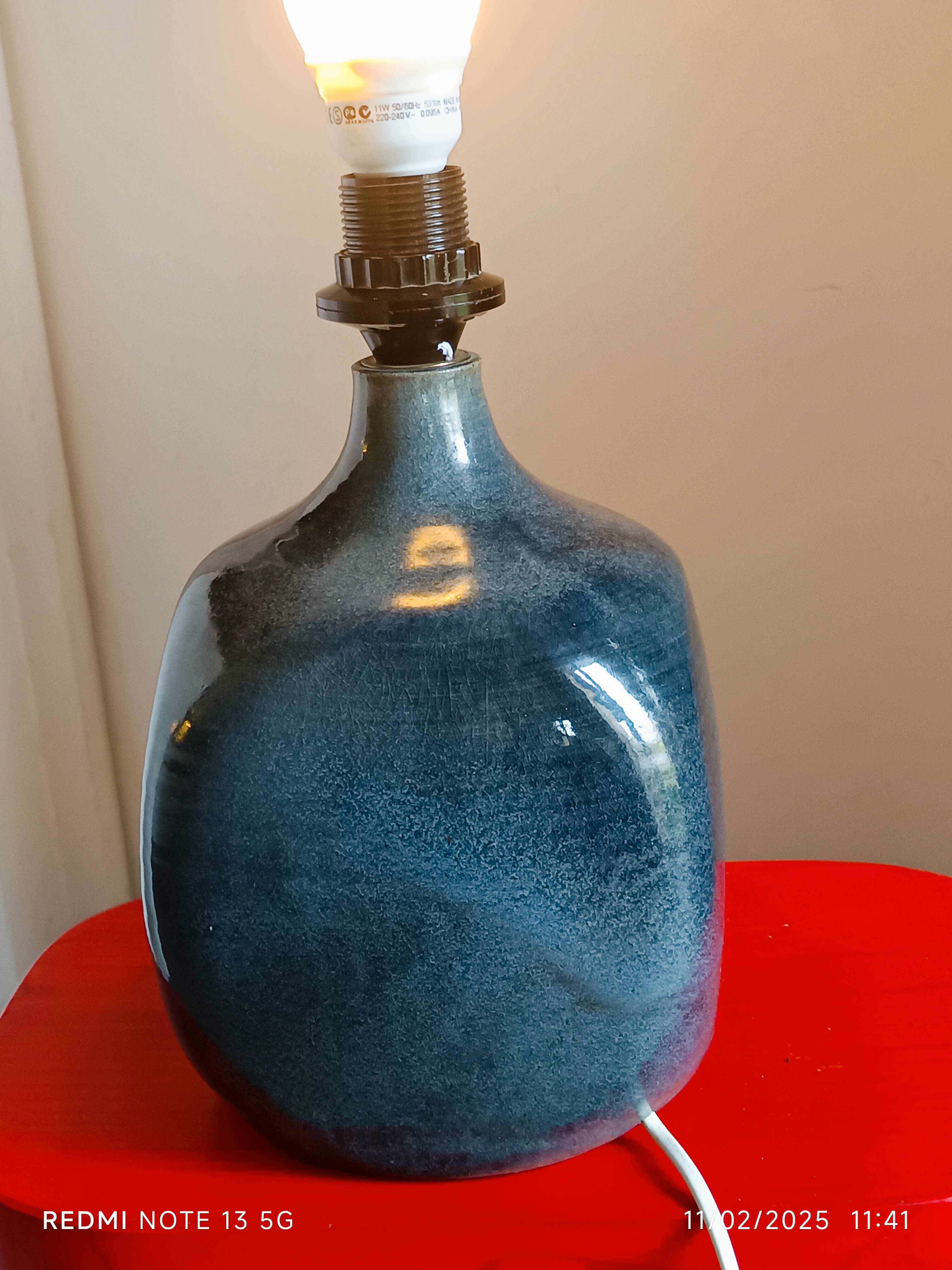 handmade lamp base glazed stoneware 70s blue