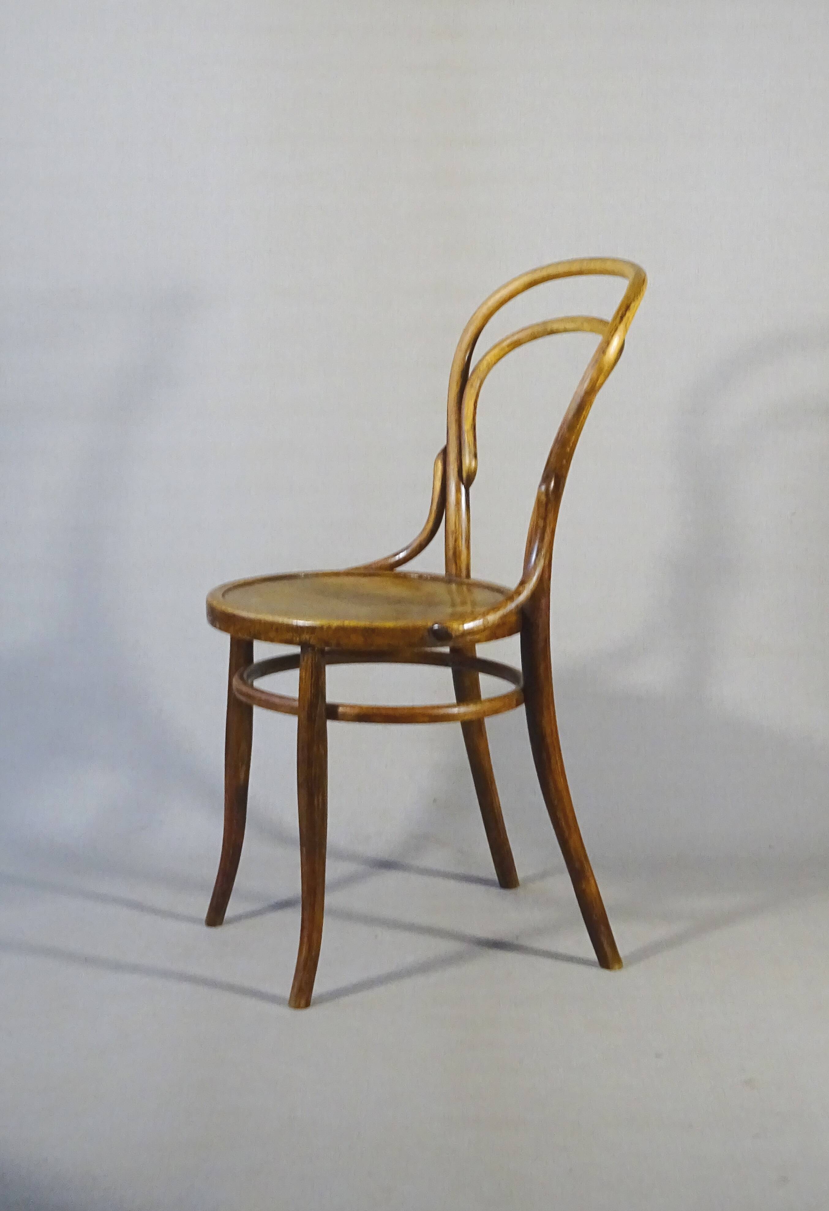 Two chairs No. 14, circa 1890 by Fuchs and Freud Bielitz, original patina