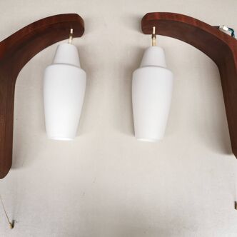 Pair of vintage Scandinavian wall lights. Teak lamp Louis KALFF