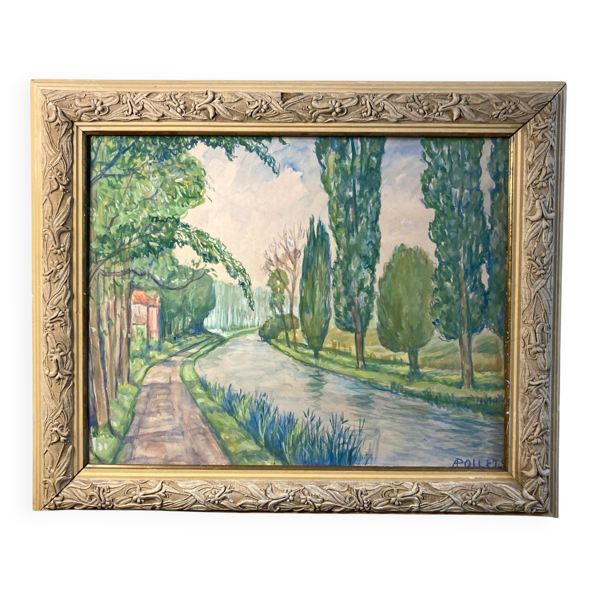 Pollet (a), watercolour "canal in spring" signed 20th century