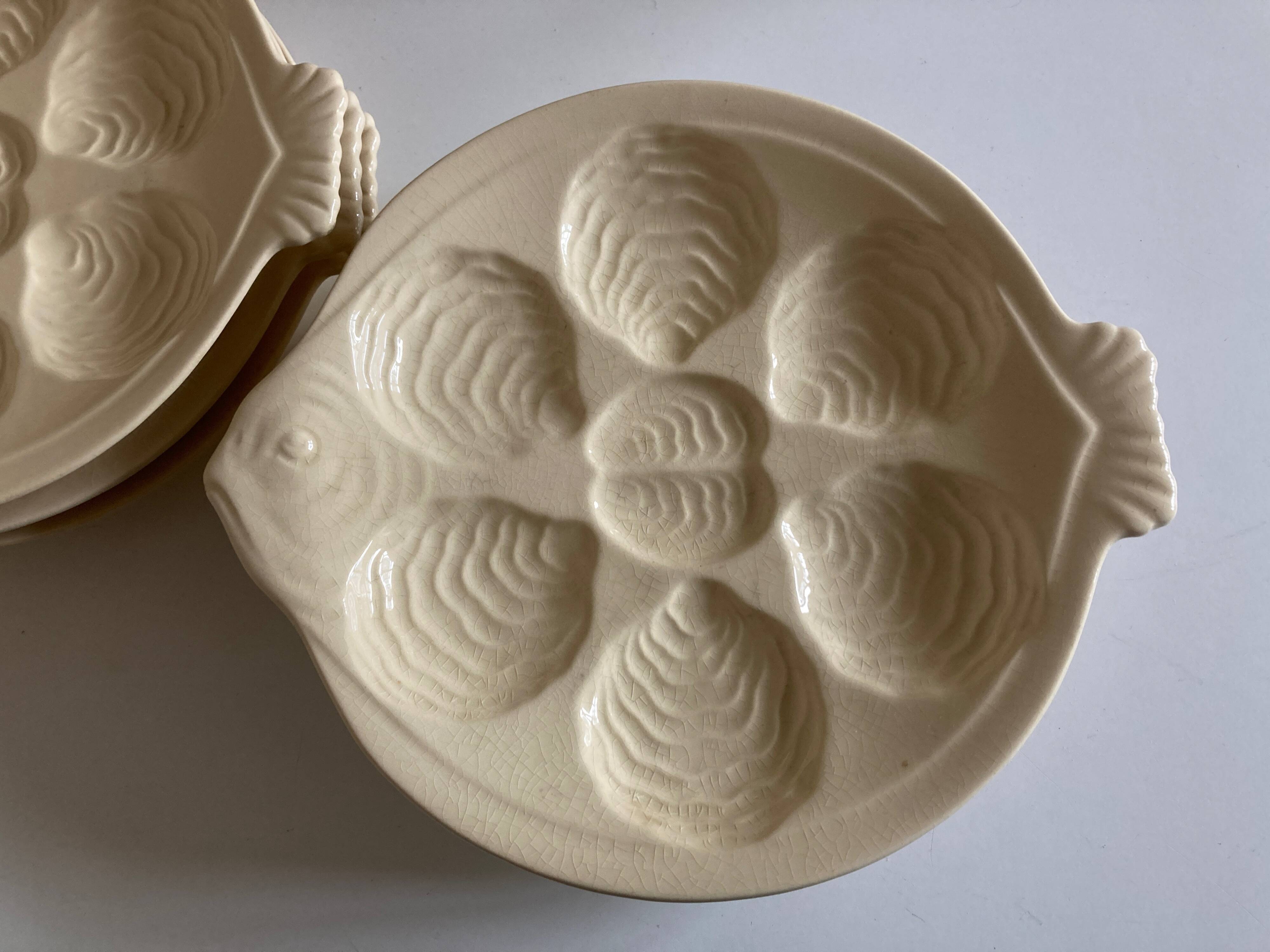 set of 6 oyster plates in ivory Gien earthenware 1960