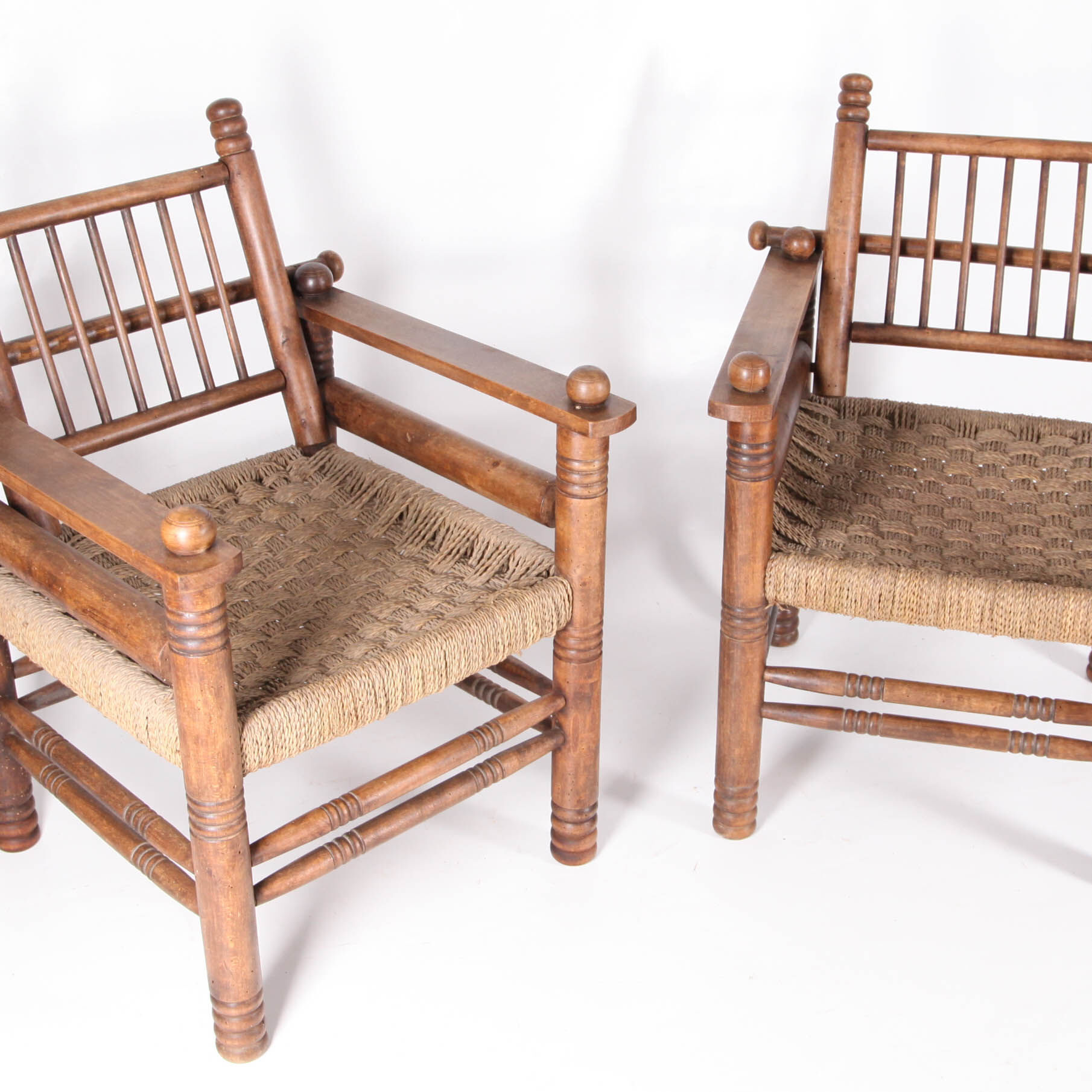 Pair of armchairs in rope and wood circa 1950