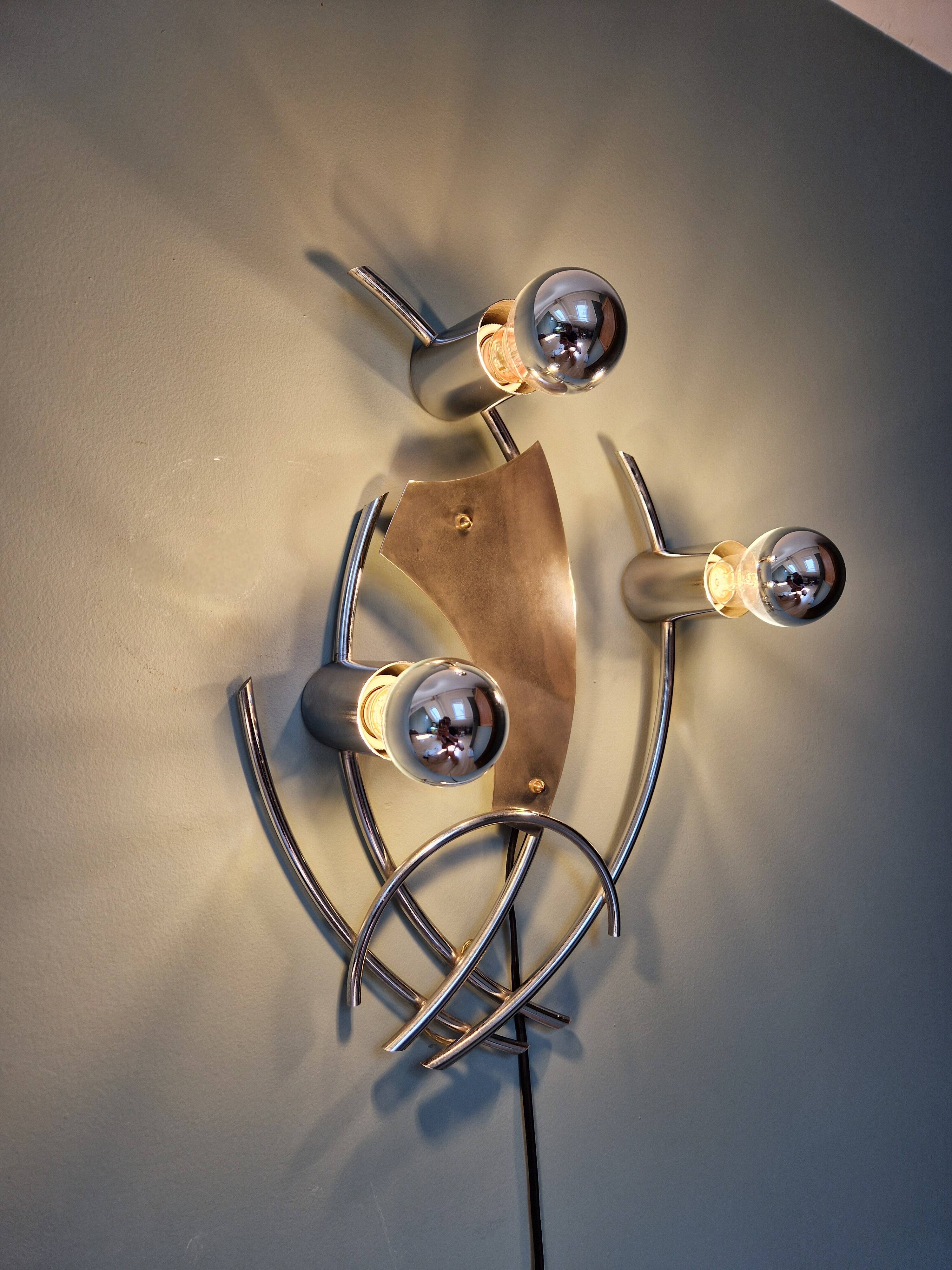 Vintage chrome metal wall light, 70s