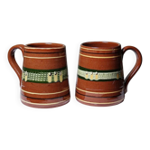 Pair of vintage mugs in Troyes pottery, Bulgarian craftsmanship from the 60s-70s.