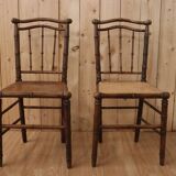 Pair of Napoleon III turned wood and cane chairs