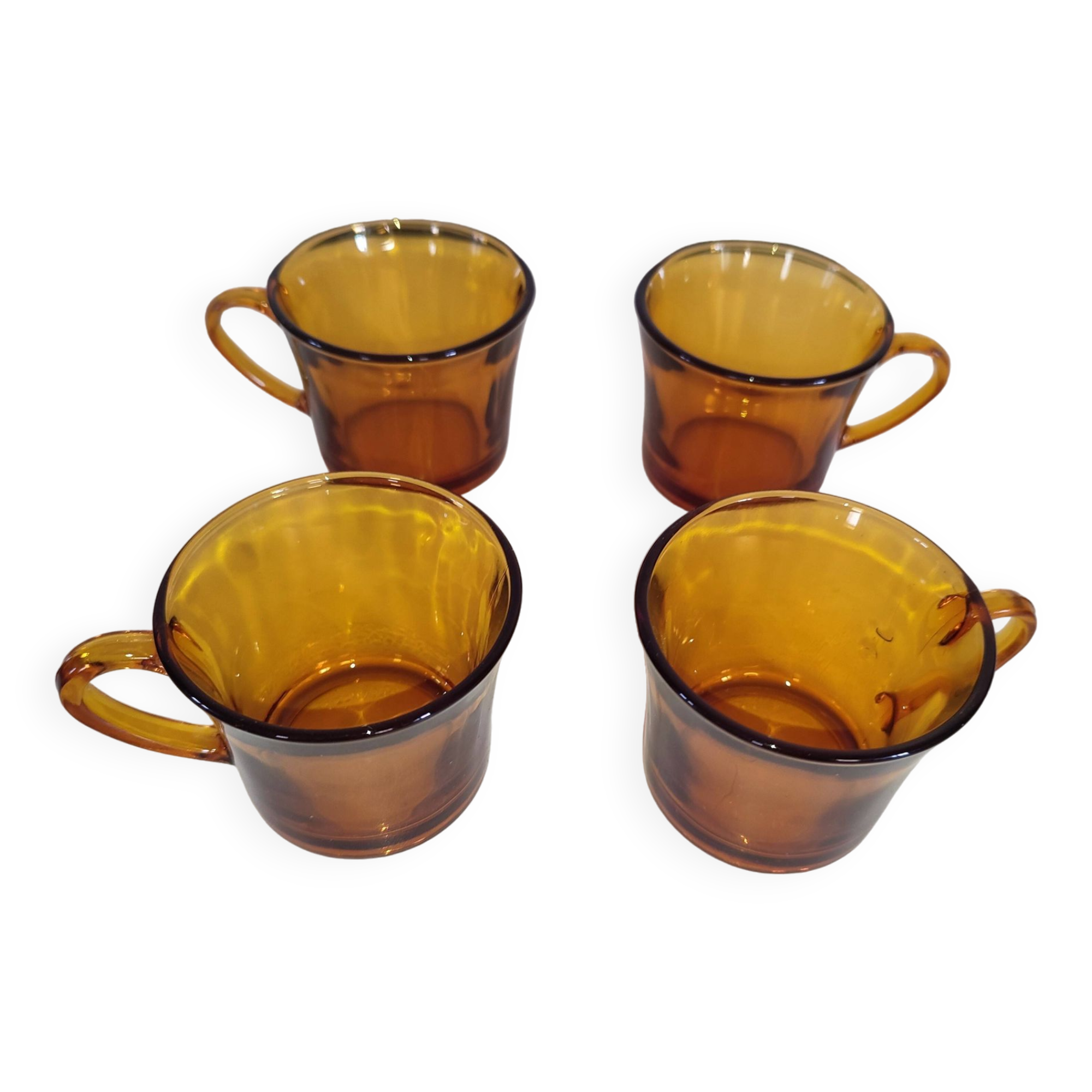 4 vintage Duralex amber glass coffee cups