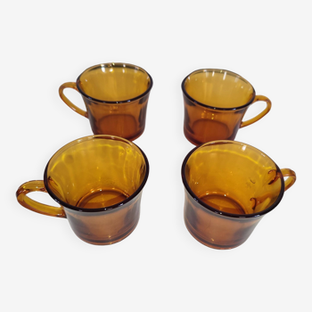 4 vintage Duralex amber glass coffee cups