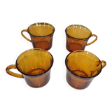 4 tasses à café verre ambré Duralex vintage