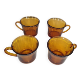 4 vintage Duralex amber glass coffee cups