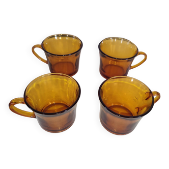 4 tasses à café verre ambré Duralex vintage