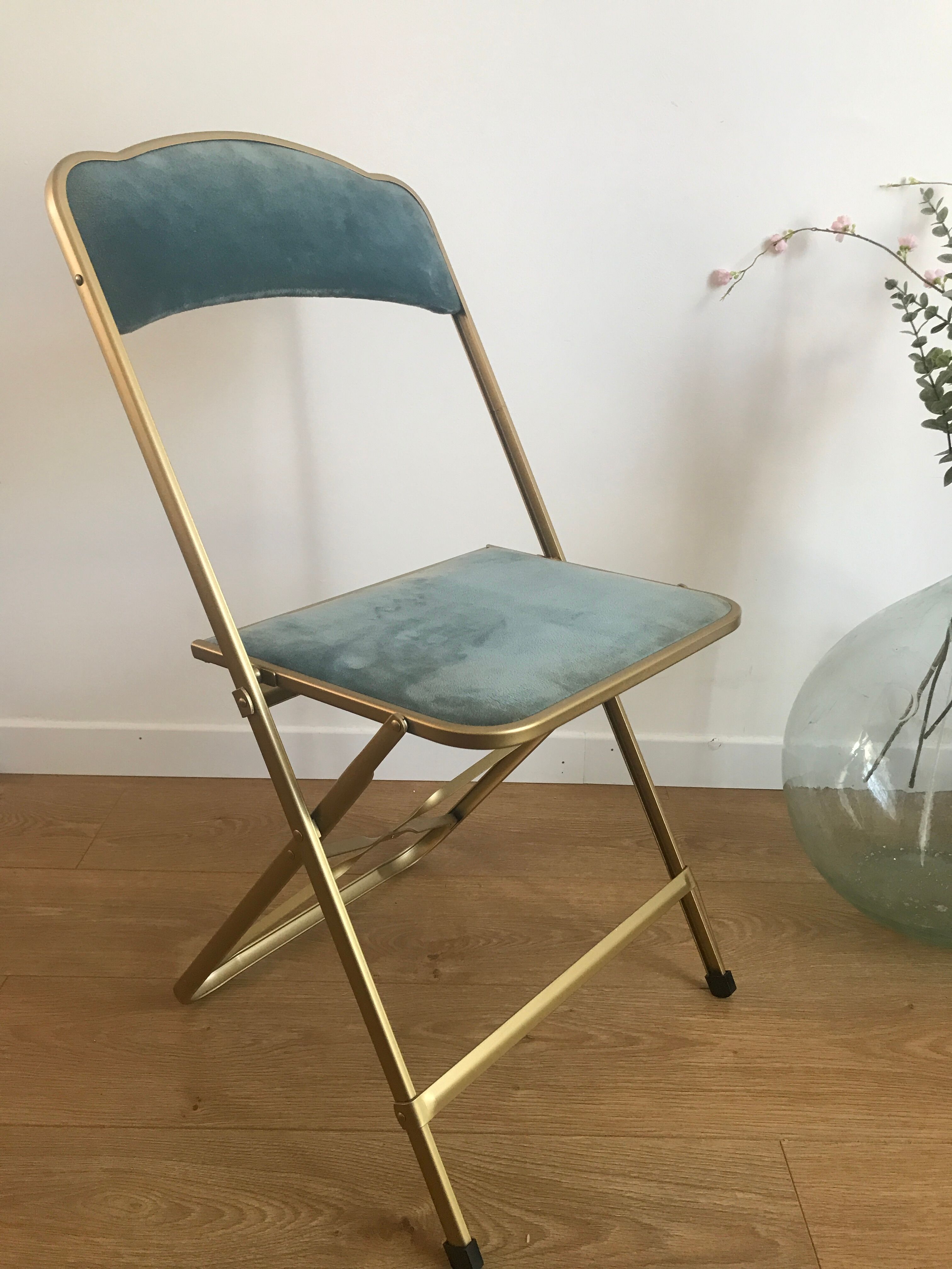 Chaise pliante vintage Chaisor en velours bleu