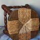 Low vintage regional stool in solid wood with straw top