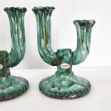 Pair of vintage Longwy candlesticks 1960