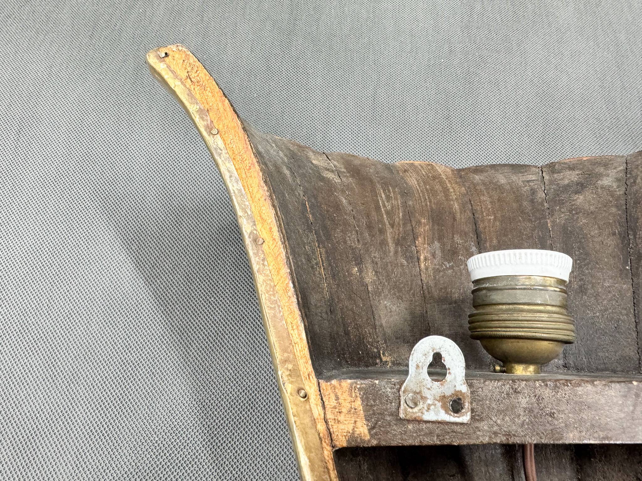 Antique Wood & Brass Wall Lights, France