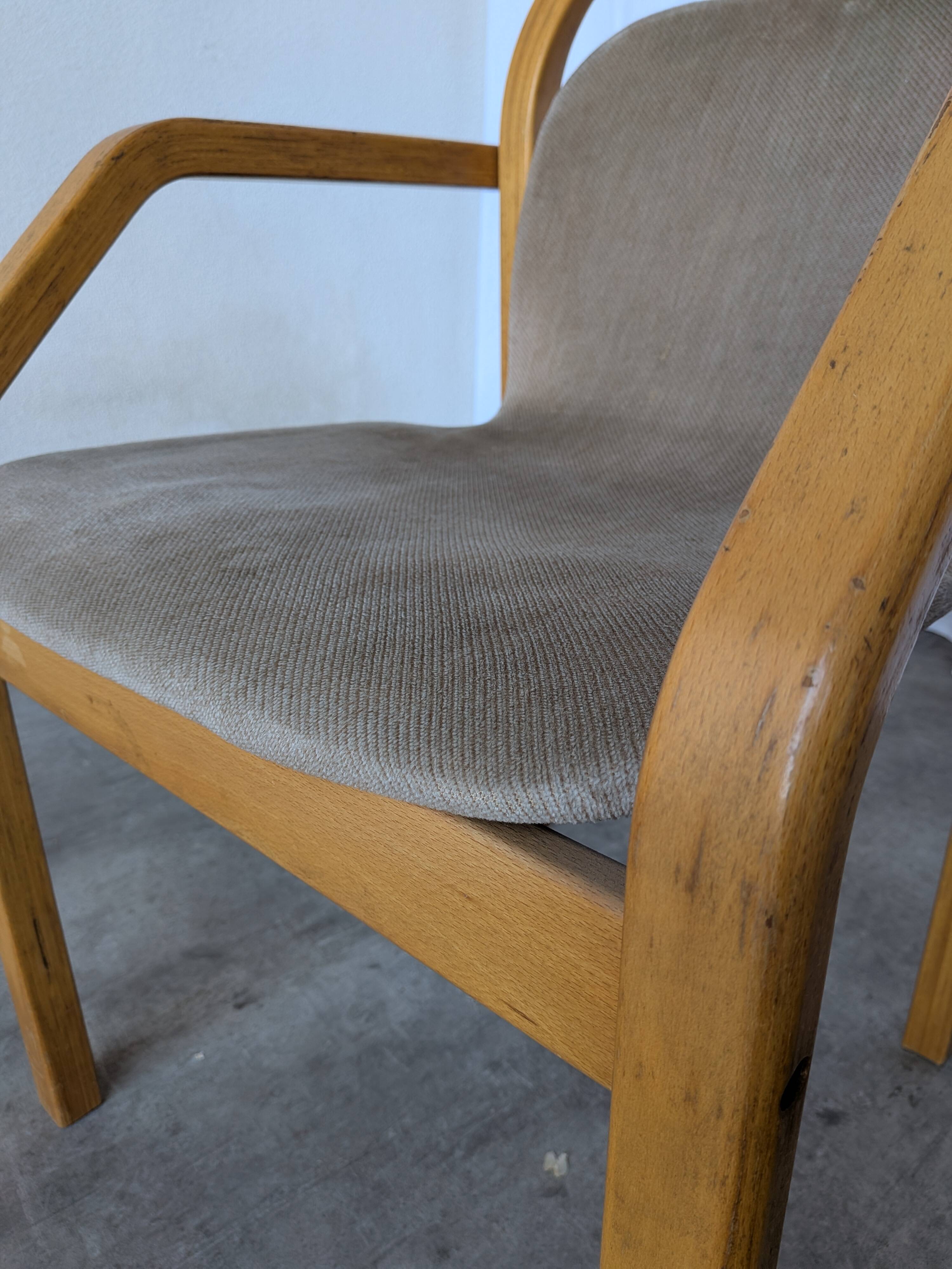 Vintage Beech Wood Dining Chair: 1970s Space Age Gray Fabric
