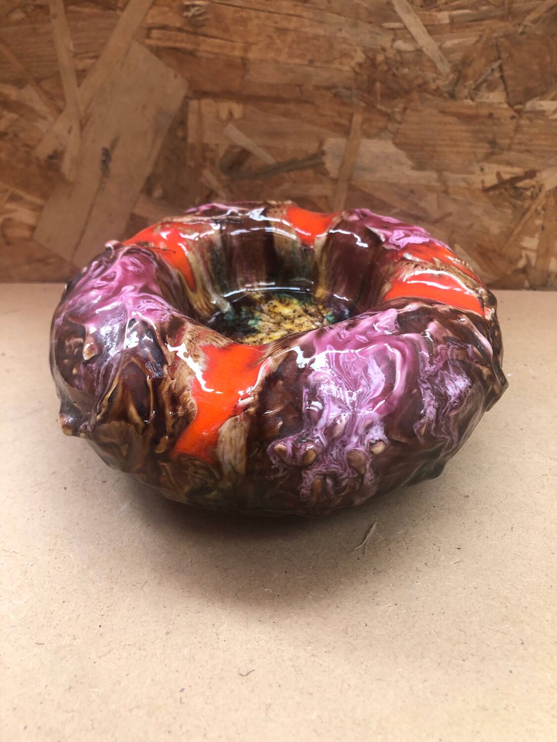 Ancien cendrier style vallauris céramique multicolore décoration vintage #a997