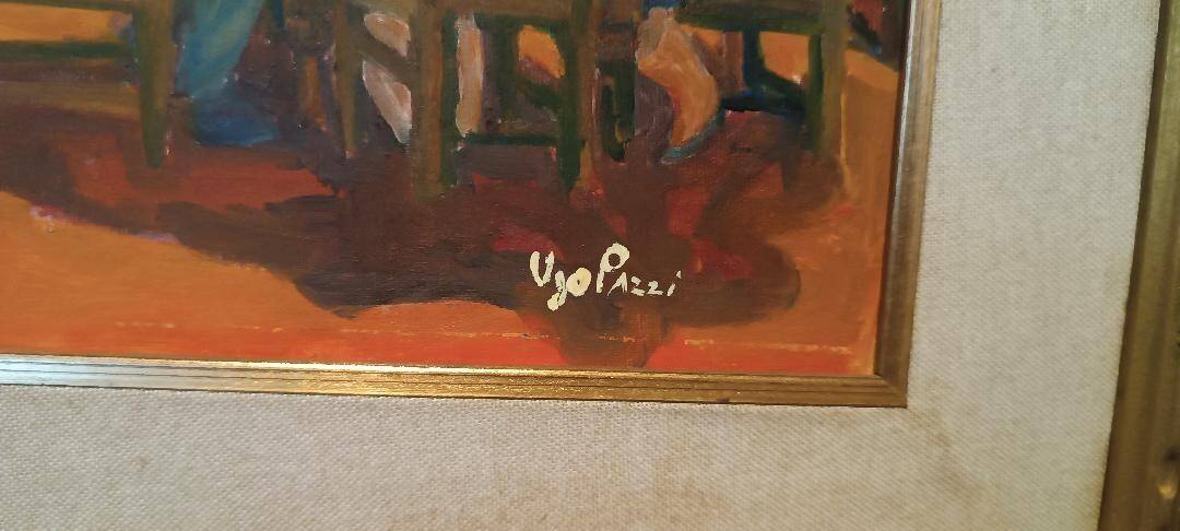 Painting figures oil on canvas board UGO PAZZI