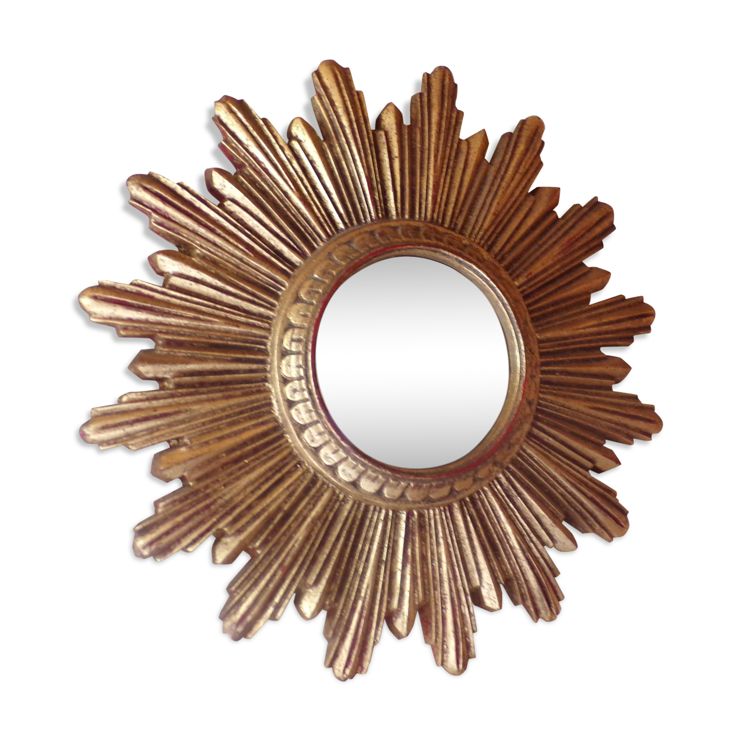 Golden wooden and stucco mirror, France 60s 25cm