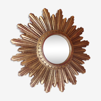 Golden wooden and stucco mirror, France 60s 25cm