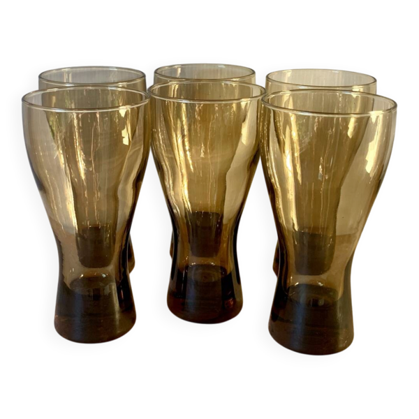 Six grands verres fumés soufflés 1970