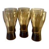 Six large smoked blown glasses 1970