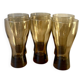 Six large smoked blown glasses 1970