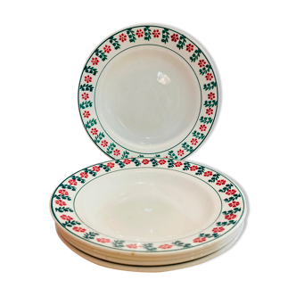 X5 hollow plate with green and red flowers -ceranord-made in france