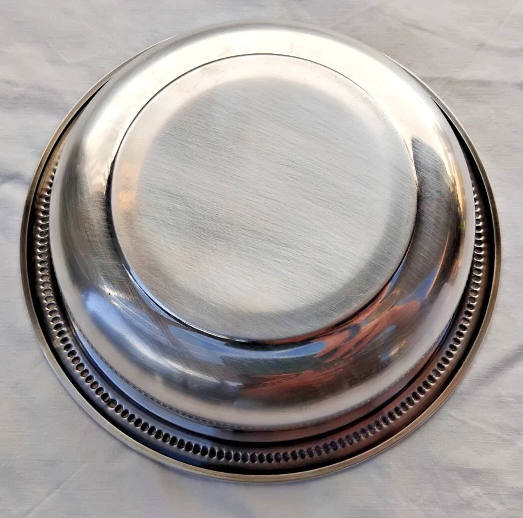 Antique round hollow metal silver plated dish st medard signed