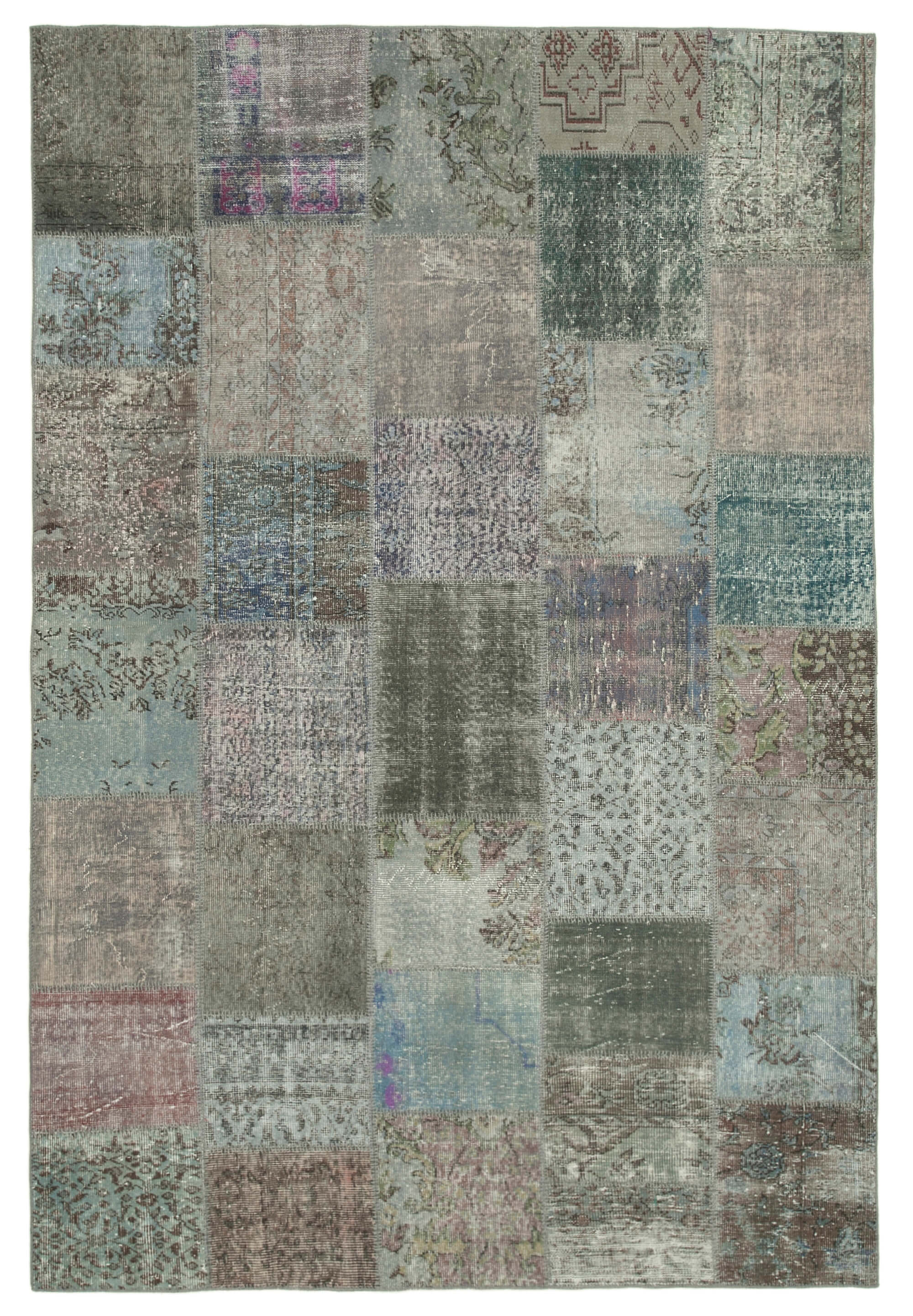 Handwoven turkish contemporary 205 cm x 300 cm grey patchwork carpet