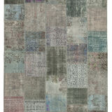 Handwoven turkish contemporary 205 cm x 300 cm grey patchwork carpet