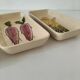 Trio de plats rectangulaires vintage à décor naïf de légumes