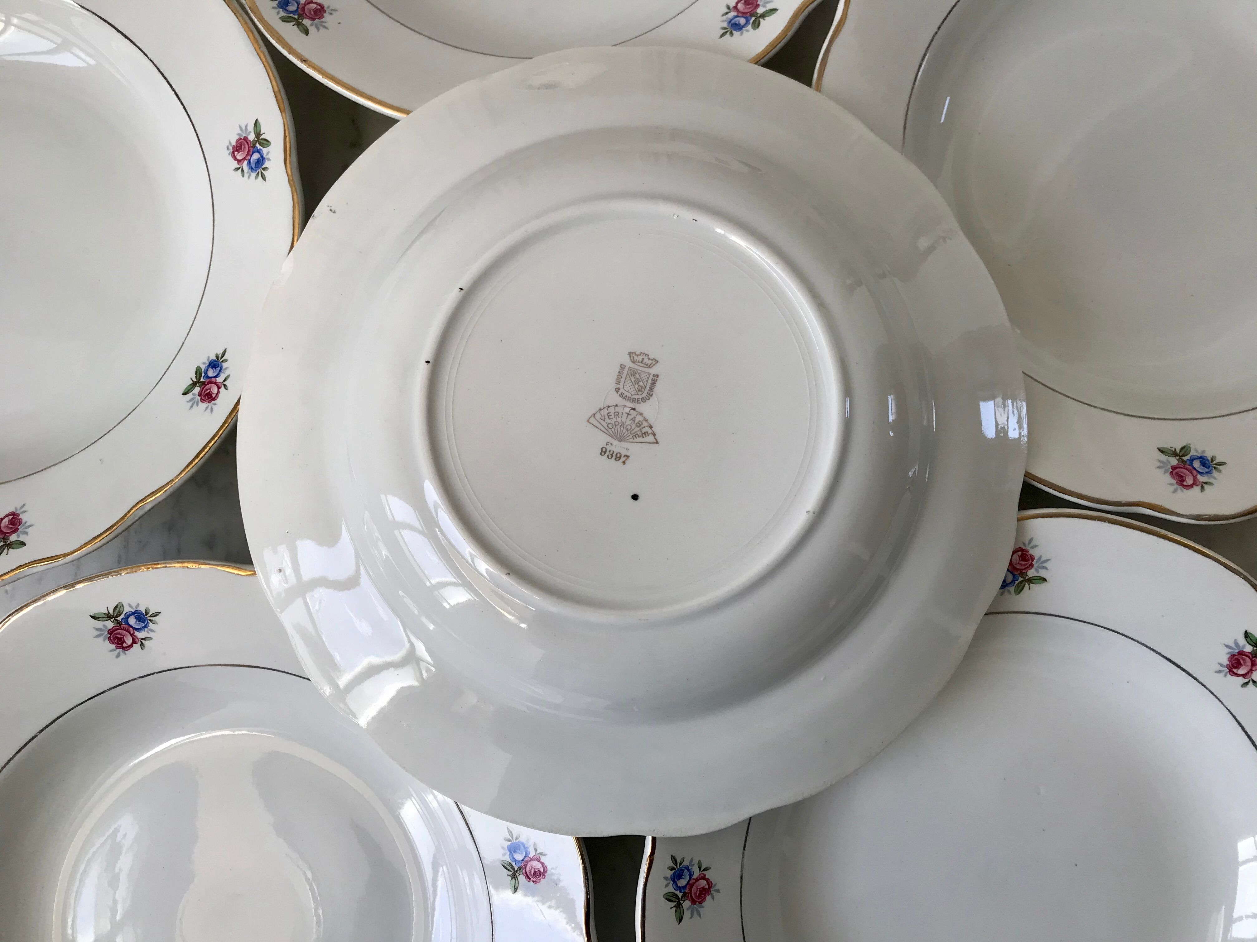 set of 6 hollow plates Digoin Sarreguemines small flowers 50s