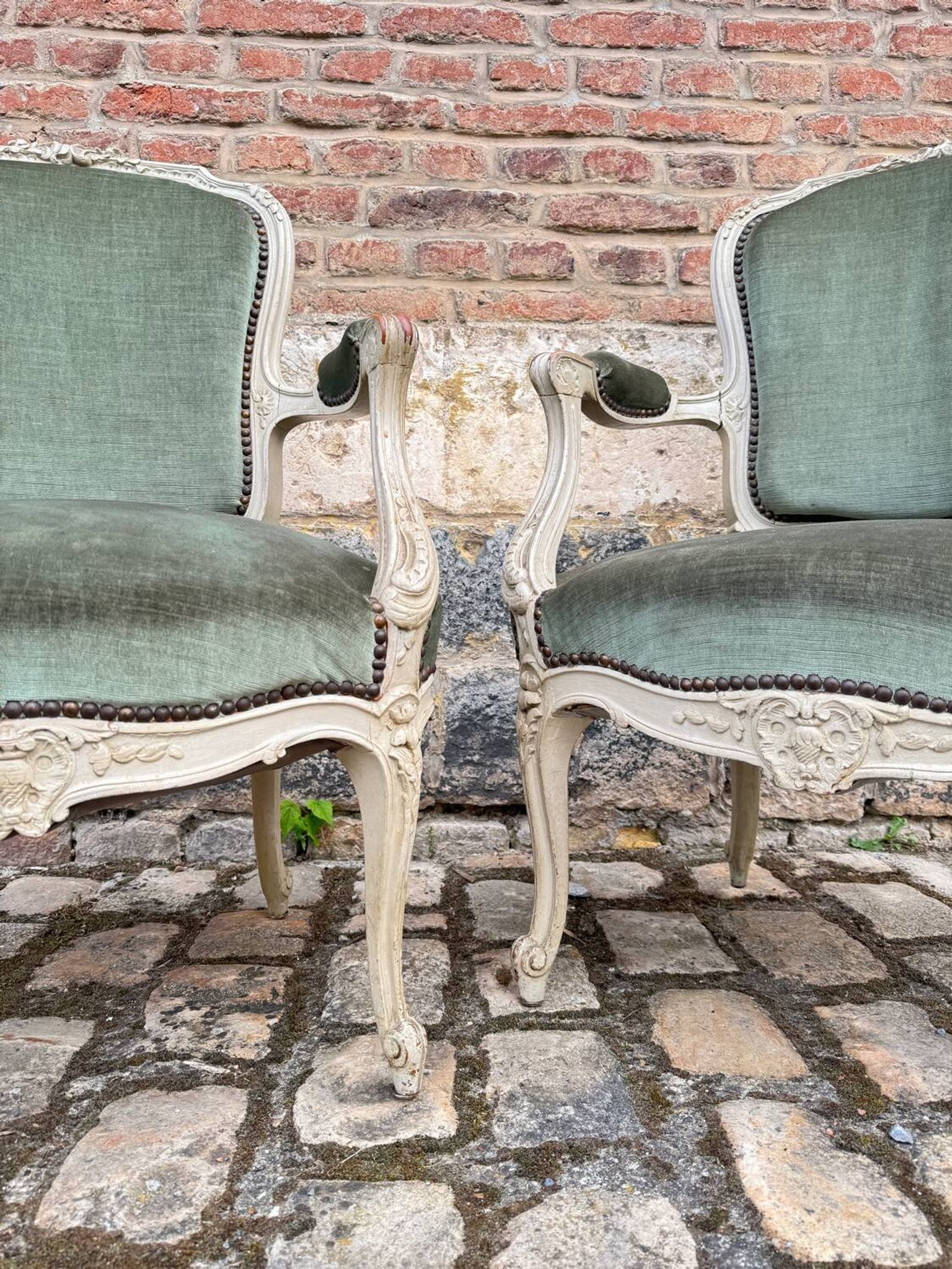 Pair Of Louis XV Style Lacquered Wood Armchairs XIX Eme Century