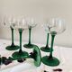 6 vintage Alsace white wine glasses with green stems, Luminarc