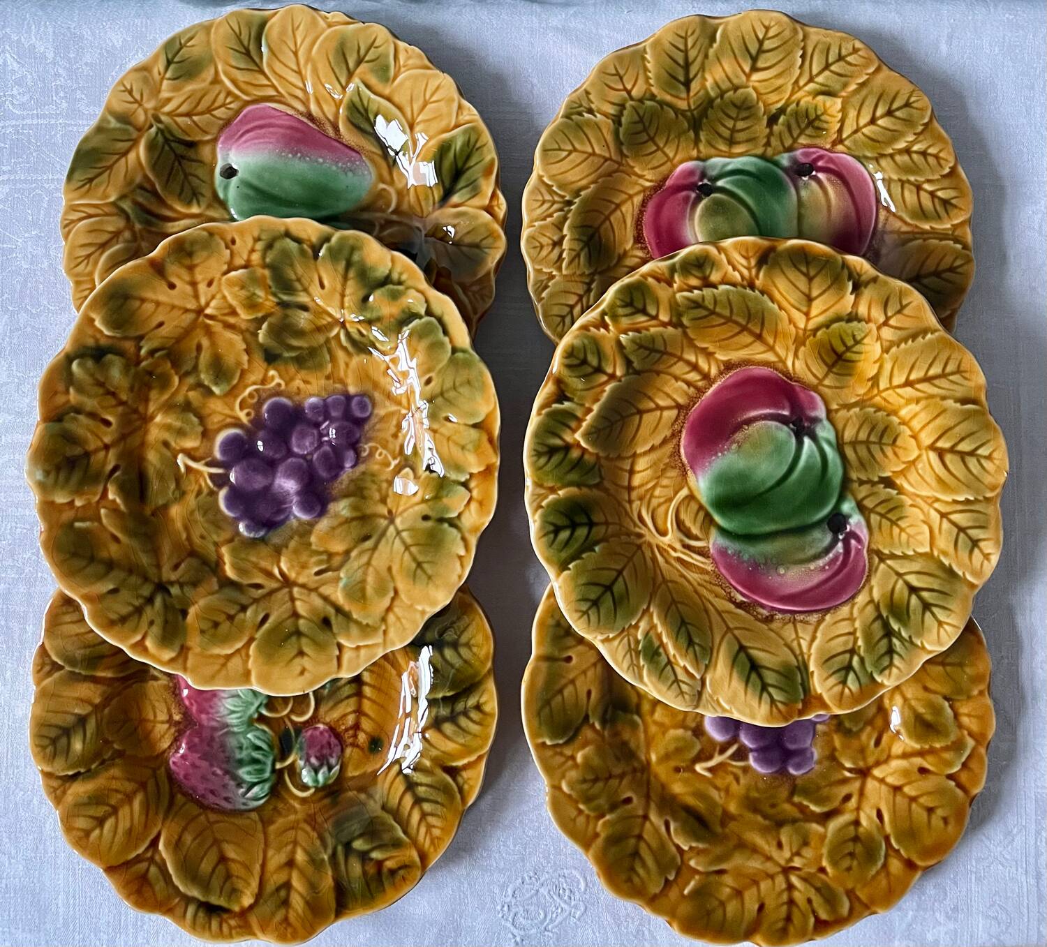 Series of 6 Sarreguemines slip plates