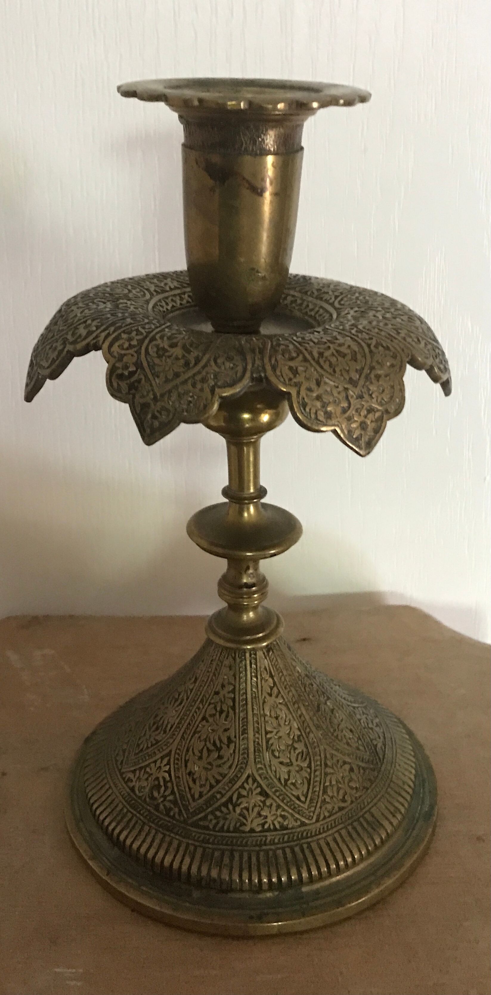 Old persian candle holder, ottoman in brass chiseled XIXth