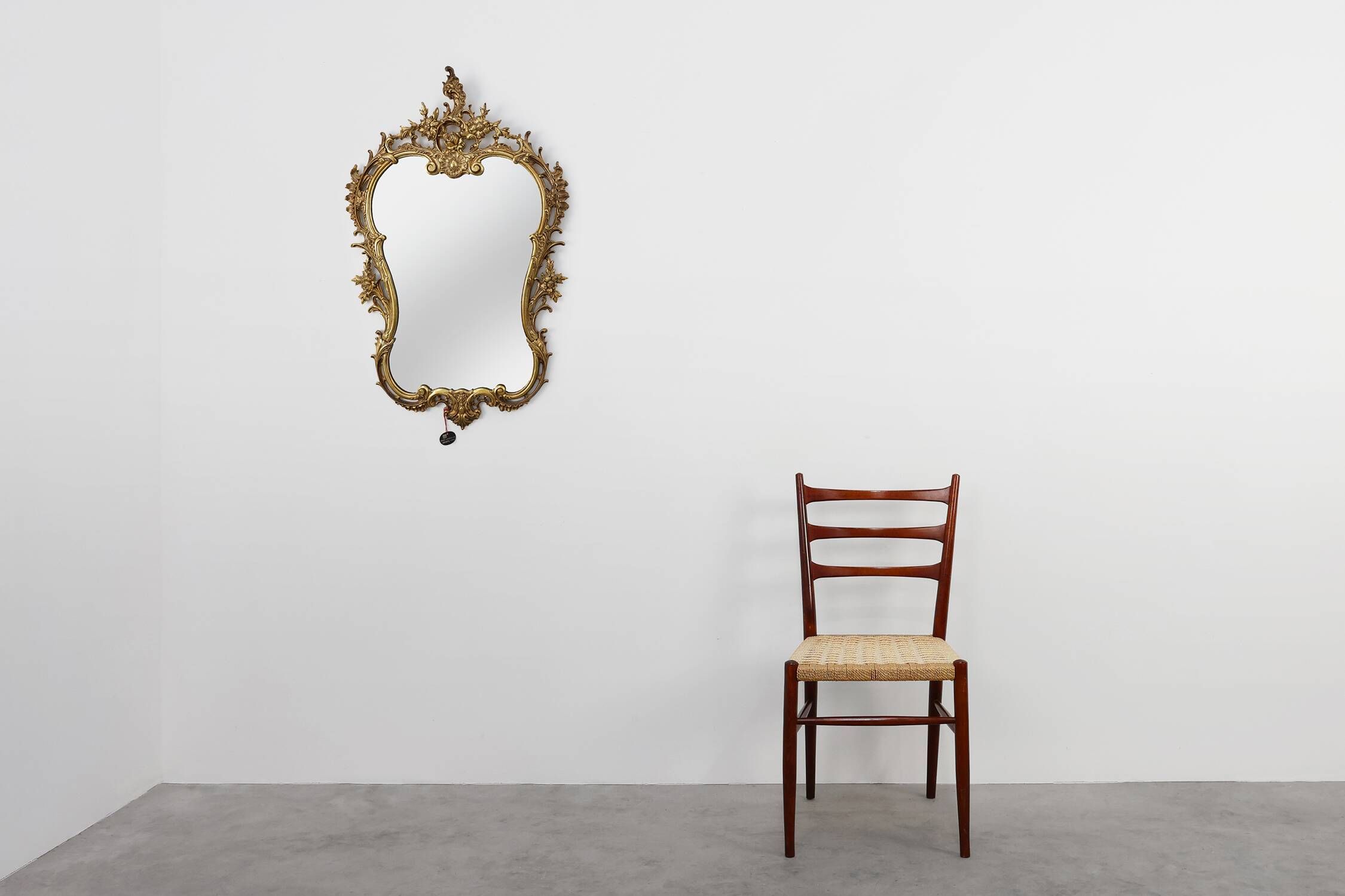 20th Century Ornate metal Louis XVI Wall Mirror with rococo Flourishes, Fra